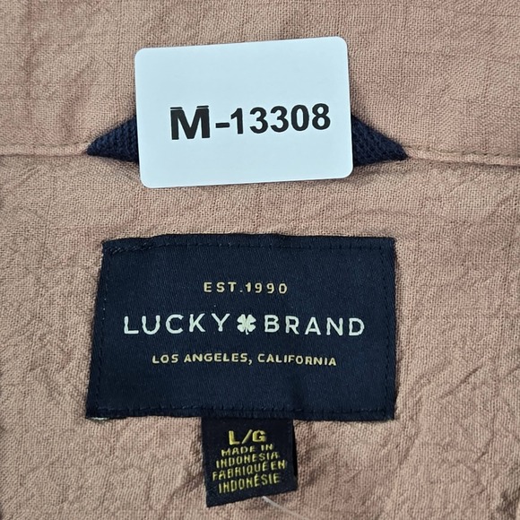 Lucky Brand Women Button Up Shirt L Brown Short Sleeve Stretch - Picture 2 of 9